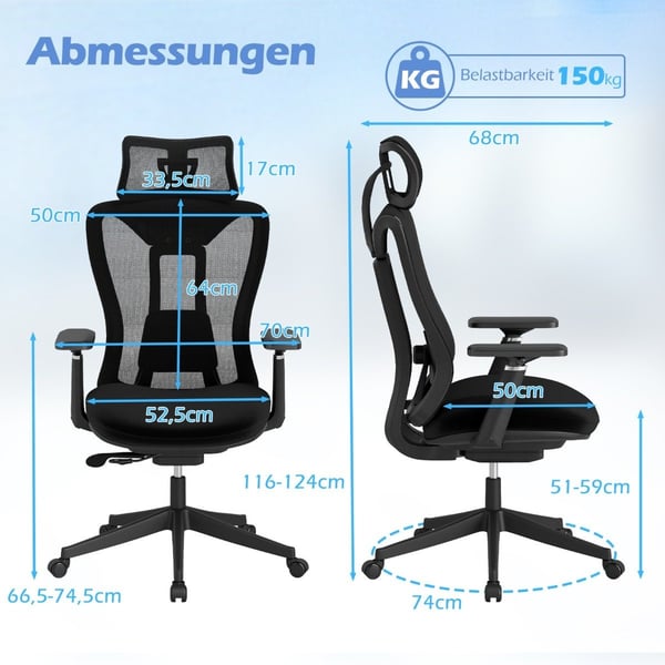 Ergonomisk kontorsstol med justerbar svank och nackstöd