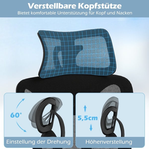Ergonomisk kontorsstol med justerbar svank och nackstöd
