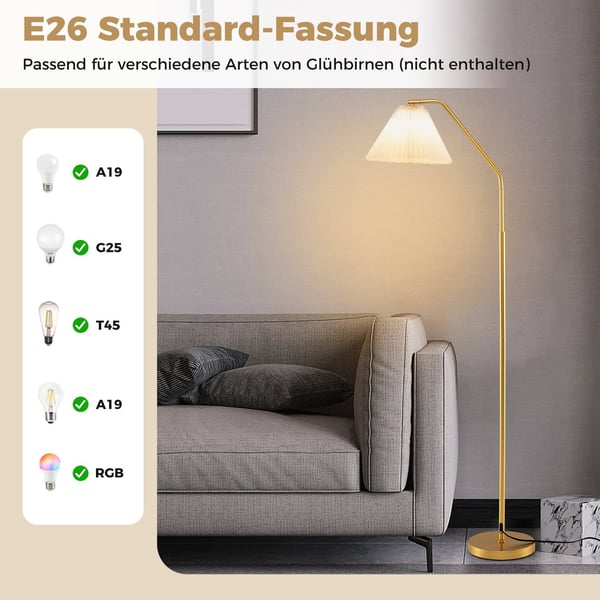 Golvlampa med justerbart huvud, E27 sockel, 168cm, guld