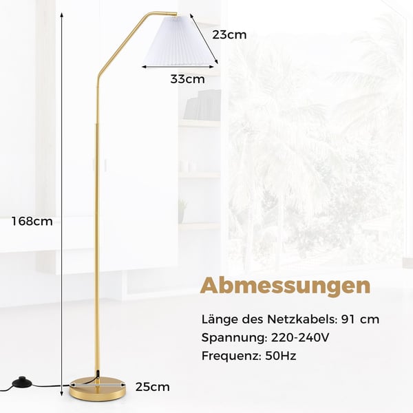 Golvlampa med justerbart huvud, E27 sockel, 168cm, guld
