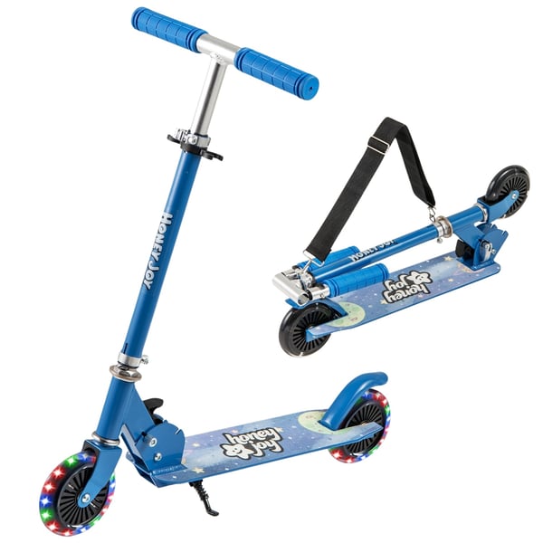 Sammenleggbar barnescooter med LED-hjul og justerbart styre