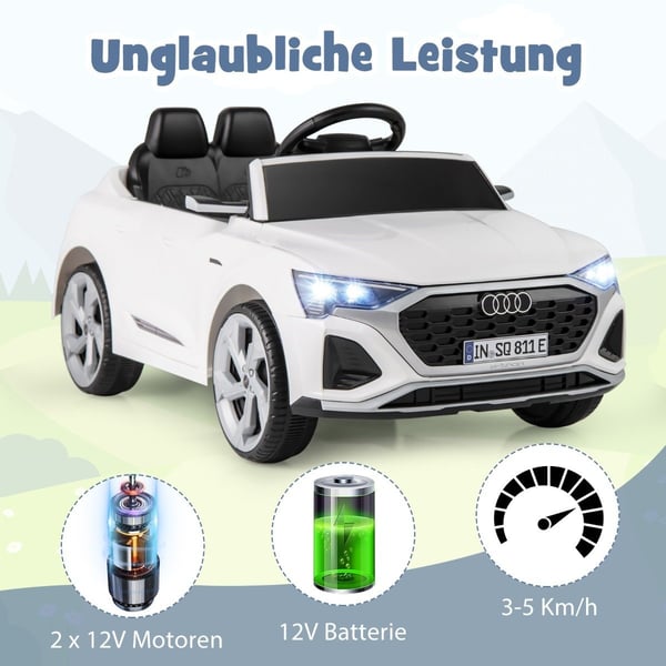 Audi SQ8 Kids Elbil, 12V, Fjernkontroll, Hvit