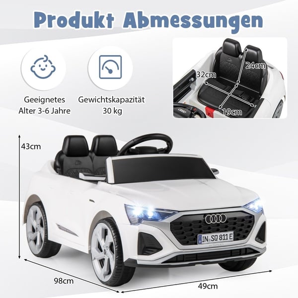 Audi SQ8 Kids Elbil, 12V, Fjernkontroll, Hvit