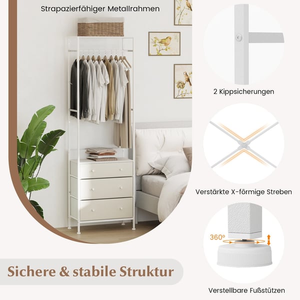 Klädställ med lådor & justerbar hängstång