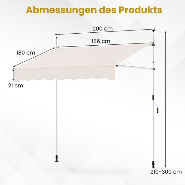 Udtrækkelig altanmarkise, borefri, UV-bestandig, 200 cm