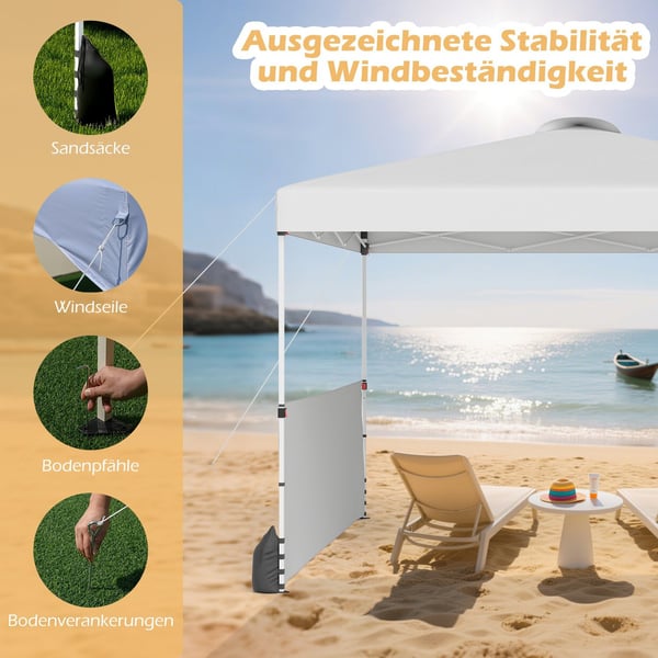 Pop-up pavillon 3x3m med sider, taske, vindreb, hvid