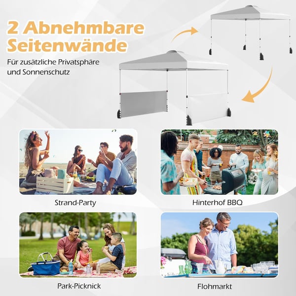 Pop-up pavillon 3x3m med sider, taske, vindreb, hvid