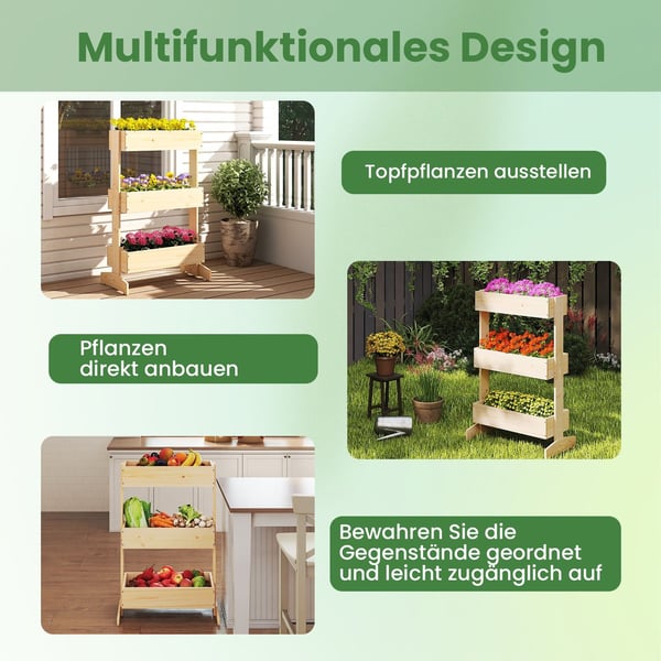 Pystysuuntainen puutarhaistutuskone, 3 kerrosta, mänty, 69x39x109 cm