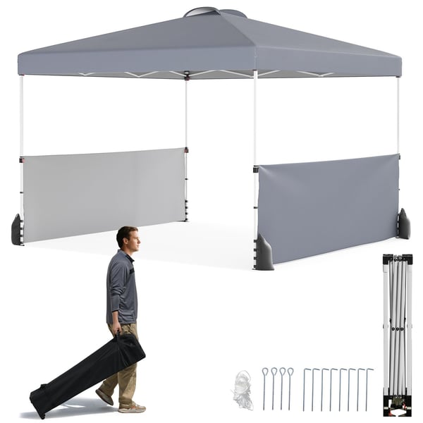 Pop-Up Gazebo 3x3m med 2 sidoväggar, väska, grå Pop-Up Gazebo 3x3m med 2 sidoväggar, väska, grå
