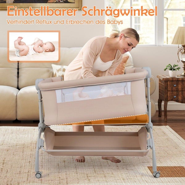Justerbar babykorg med hjul – Beige, 7 höjdnivåer