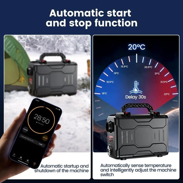 Bluetooth-modell 12V 5KW justerbar dieselluftvärmare, miljövänlig, automatisk styrteknik, lätt att installera och demontera