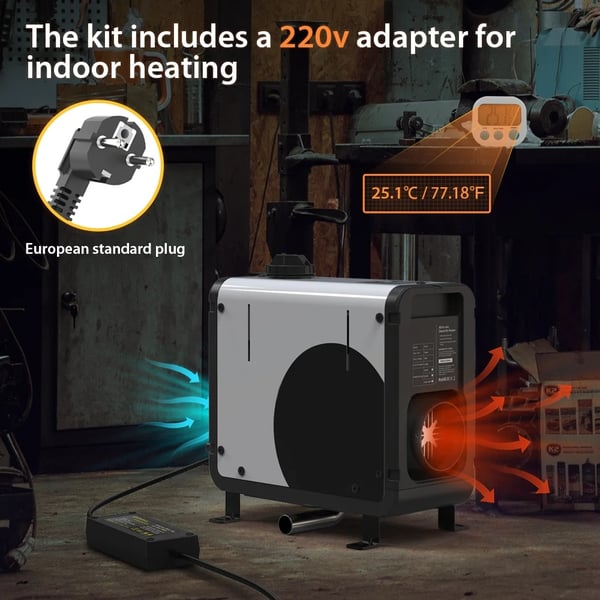12V/24V/220V 5KW vertikal integrerad dieselparkeringsvärmare, 2 värmelägen, timingfunktion, anti-oljeläckagedesign