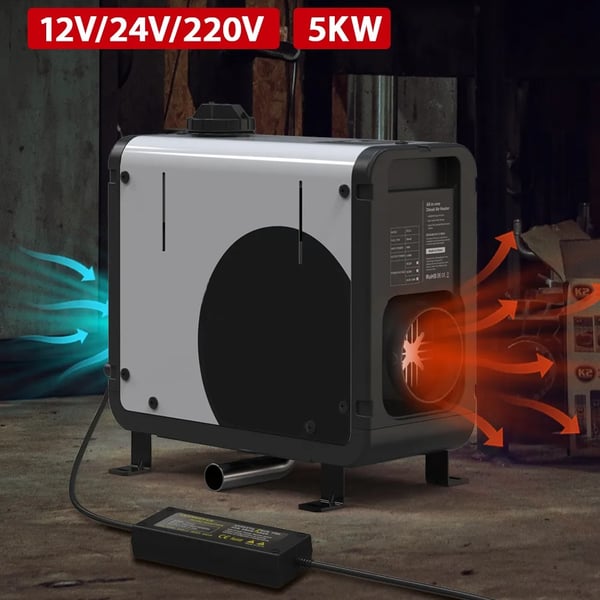 12V/24V/220V 5KW vertikal integrerad dieselparkeringsvärmare, 2 värmelägen, timingfunktion, anti-oljeläckagedesign
