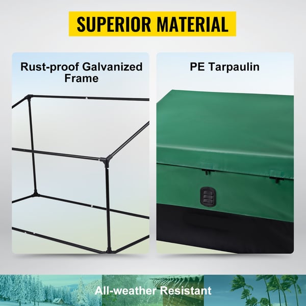 150 gallon 155x63x75x52cm portabel utomhusförvaringslåda med nätventil, högkvalitativt material, lätt att montera