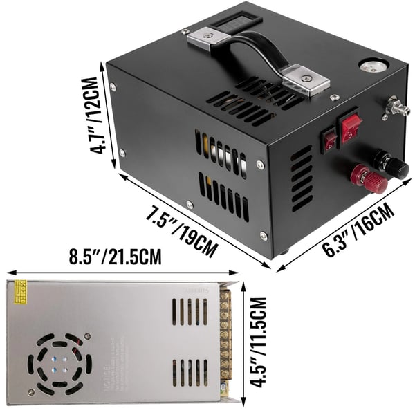 AC 220V/DC 12V 300W 30MPa/300Bar bärbar elektrisk PCP-luftkompressor med tryckmätare/LED-skärm/kylfläkt, lätt att ansluta