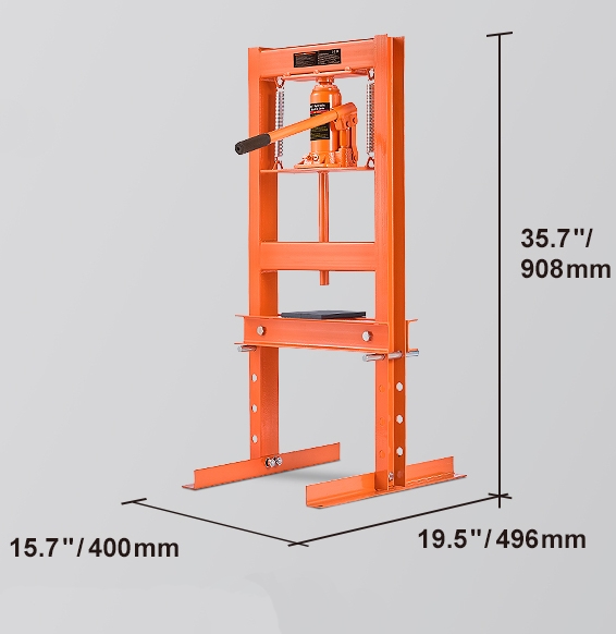 6 ton 2,2"-9,8" justerbar arbetshöjd 110mm slaglängd H-ram hydraulisk verkstadspress med plattor, inbyggd säkerhetsventil, stabil drift