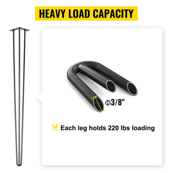 4st 20"/50,8cm 100kg kapacitet mångsidiga metallbordsben med golvskydd, högt hårnålsbordsben med tillbehör, lätt att montera