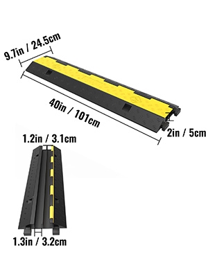 2st 101x24,5x5cm 11000 lbs lastkapacitet 2-kanaler kabelskyddsramp, säkert farthinder, vänd-öppna design, lätt att montera