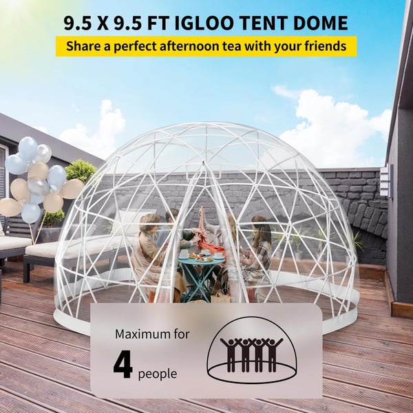 9,5ftx9,5ftx5,8ft genomskinligt bubbeltält med ventilation, högkvalitativa material, stort inre utrymme, vindtät, vattentät, bra stabilitet