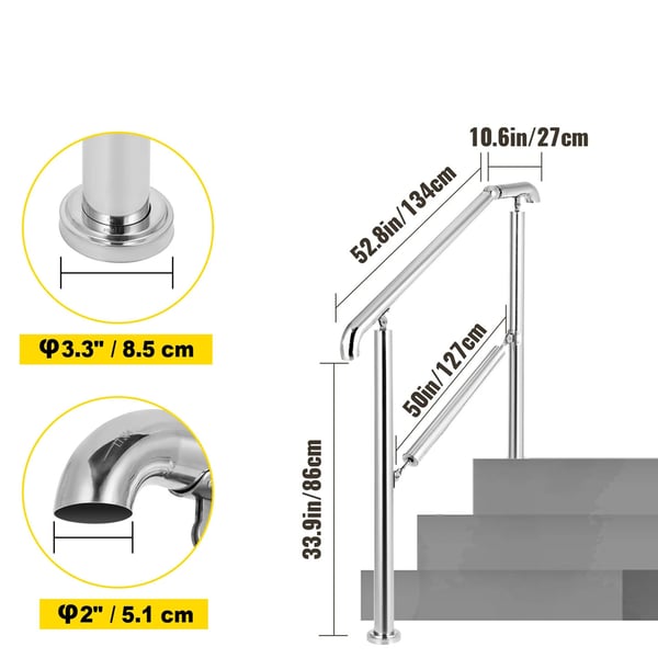 200kg lastkapacitet 4-5 steg ledstång i rostfritt stål, robust konstruktion, hög stabilitet, 0-45° justerbar vinkel, lätt att montera