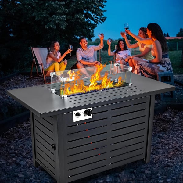 2-i-1 50000 BTU 43" pulständning gas eldstad bord med tillbehör, gott om plats, justerbar flamknopp, säker och lätt att använda