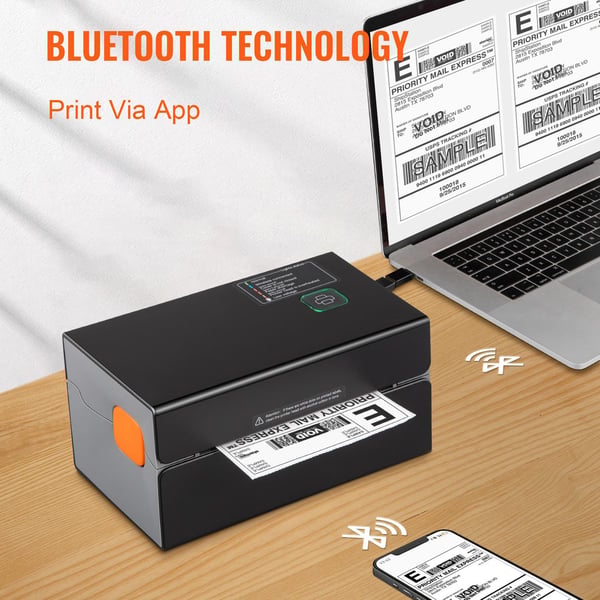 40-108mm 150mm/sek 300DPI Bluetooth termisk etikettskrivare, stöd för olika plattformar, hög upplösning, automatisk etikettdetektion
