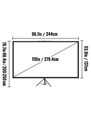 110" stativ projektorduk för inomhus- och utomhusbruk, 16:9 4K HD-projektionsduk, 160° betraktningsvinkel, justerbar höjd