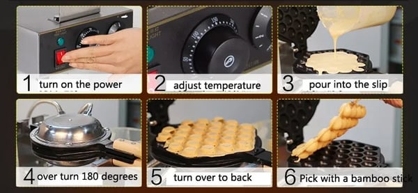 1,4kw elektrisk ägg våffelmaskin, parallell uppvärmning, 180 graders rotationsdesign, exakt temperatur- och tidskontroll