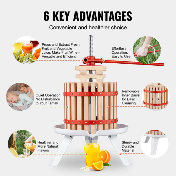 6L multi-purpose fruktvinpress, manuell juicepress med stånghandtag, överlägsen juicekraft, lätt att använda