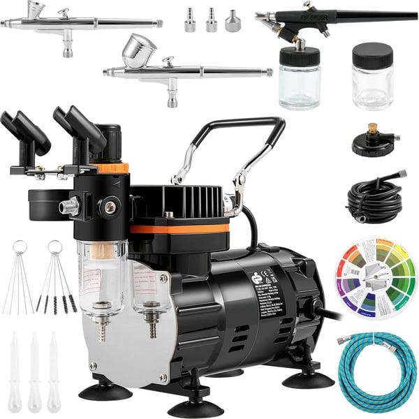 120W multifunktionell dubbelverkande airbrush-sats, uppgraderad vätskemunstyckesdesign, högre lufttryck och flöde, hög kompatibilitet