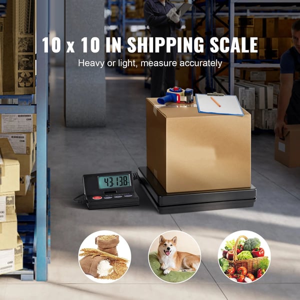 50kg kapacitet 2g precision digital postvåg med timer, 90° vikbar LCD-skärm, AC/DC-driven, tara och håll-funktioner