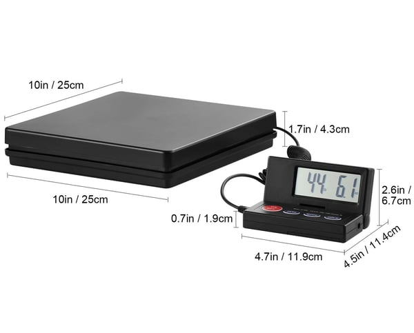 50kg kapacitet 2g precision digital postvåg med timer, 90° vikbar LCD-skärm, AC/DC-driven, tara och håll-funktioner