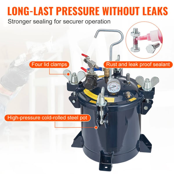 0-70psi 10L färgtryckskärl för hartsprodukter, sprayfärgstrycktank, dubbelventildesign, uppgraderad tätning