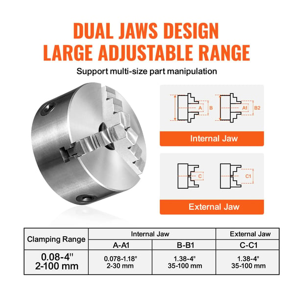 4''/100mm 3-käfts självcentrerande svarvchuck, högkvalitativt material, hög precision, lätt att använda