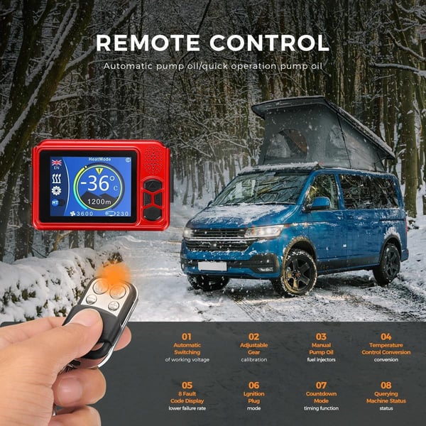8KW 12V bilvärmare med LCD-panel och fjärrkontroll, parkeringsvärmare, dieselluftvärmare, snabb uppvärmning, låg energiförbrukning
