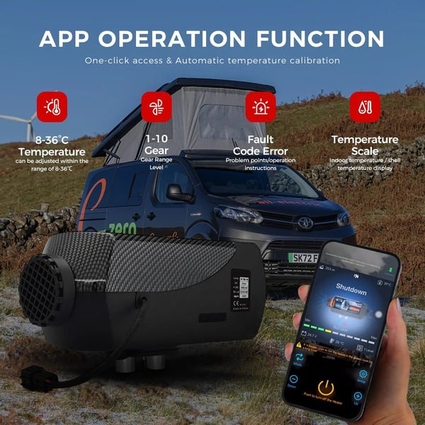 8KW 12V/24V dieselluftvärmare för husbil/släp/hem med Bluetooth APP-kontroll, intelligent konstant temperatur