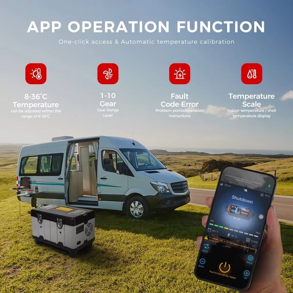 8KW 12V/24V/230V dieselluftvärmare med ventilationsfunktion, Bluetooth APP-kontroll, låg bränsleförbrukning och lågt ljud