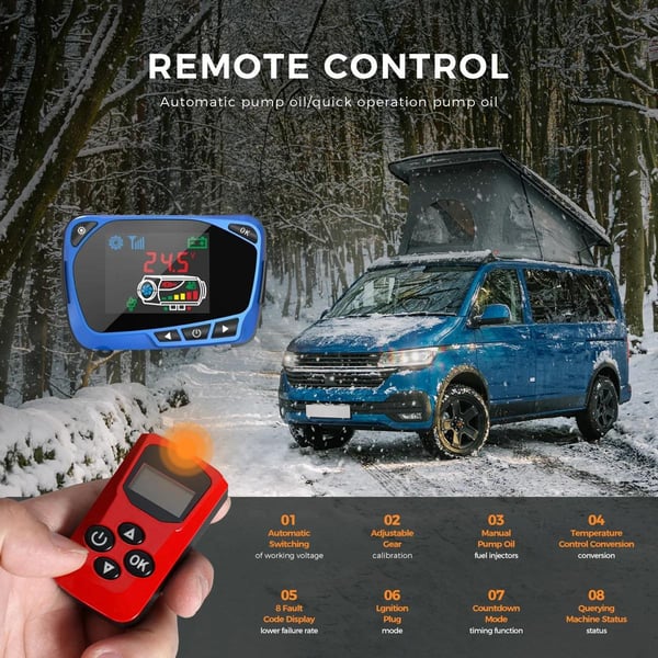 8KW 12V diesel rumsvärmare, diesel luftvärmare med LCD display och fjärrkontroll, parkeringsvärmare, låg energiförbrukning