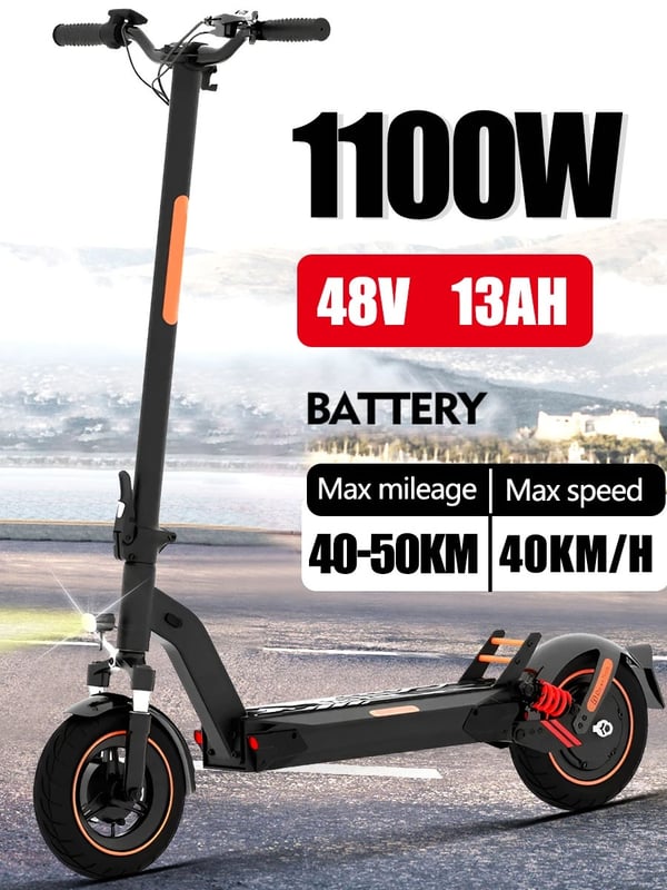 500W-48V-13Ah 40km/h hopfällbar elskoter, elsparkcykel för vuxna, elektrisk skoter, 40-50km räckvidd, 10-tums terrängdäck