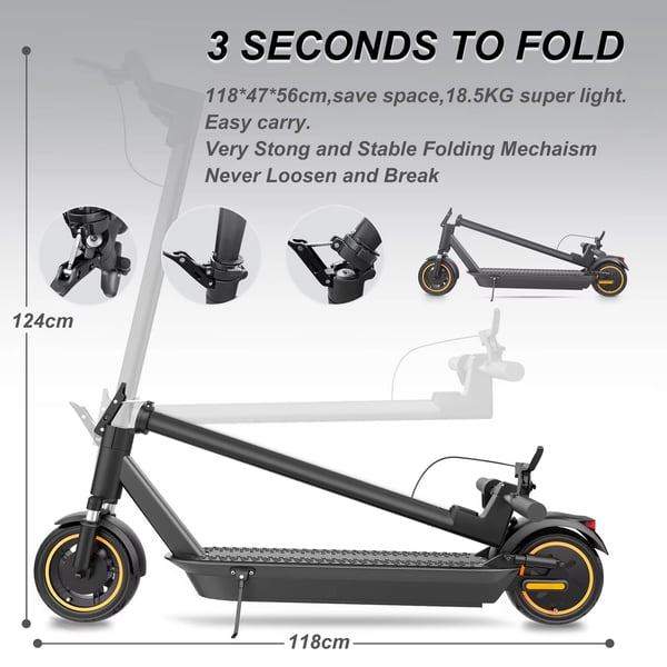 500W 42V 14,5 Ah 35km/h elsparkcykel med 10” däck, vuxen elektrisk skoter, elskoter med dubbla bromsar, 45km räckvidd, stöder APP