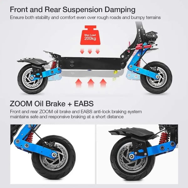 6000W-60V-38.4Ah snabb elektrisk skoter med dubbla motorer, 95km/h elsparkcykel med hydraulisk broms, elskoter för vuxna