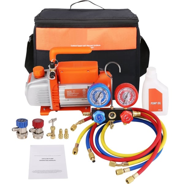 3.5CFM A2L AC vakuumpump och grenrörsmätare kit, hög prestanda, effektiv drift, bekväm och bärbar
