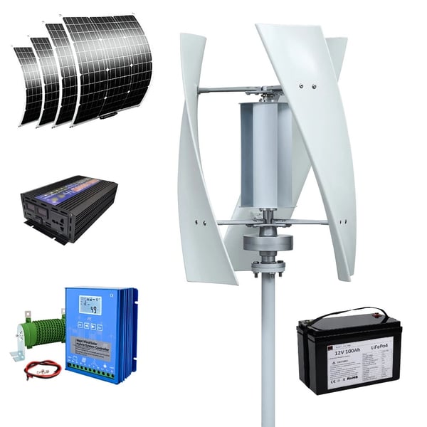 3KW 12V vertikal axel magnetisk levitation vindturbingenerator med solpanelsystem och batterisystem, vindkraftverk för hemmabruk