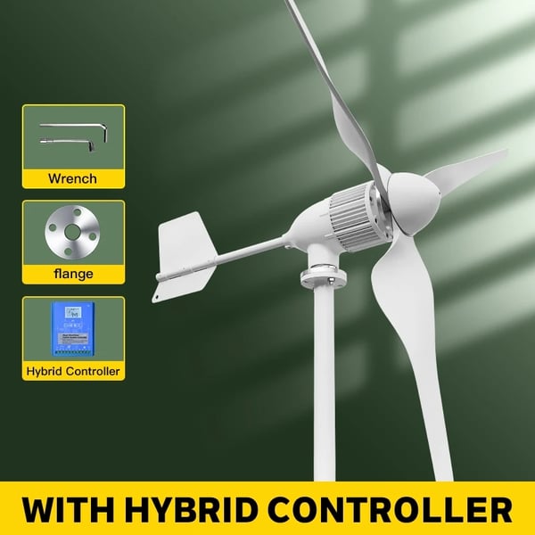 5000W 48V horisontell 3-blads vindturbingenerator med hybridkontroll, vindkraftverk för hemmabruk, hög effektivitet, stabil