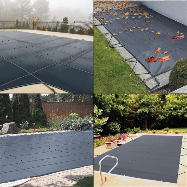 4m x 8m poolskydd, pool säkerhetsskydd, slitstarkt PVC-material, förbättrad säkerhet, skyddad mot skräp och löv, lätt att installera