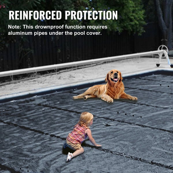 4m x 8m poolskydd, pool säkerhetsskydd, slitstarkt PVC-material, förbättrad säkerhet, skyddad mot skräp och löv, lätt att installera