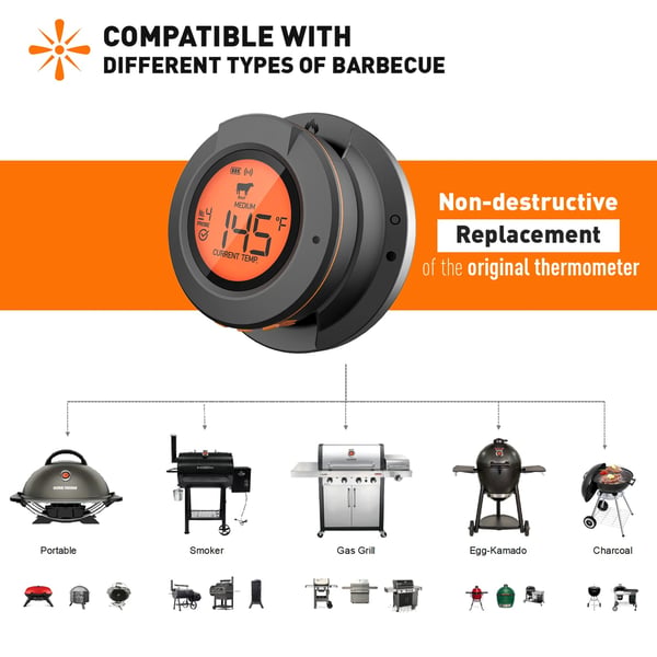 0-380°C smart Bluetooth matlagningstermometer med 2 sonder, grilltermometer med app-kontroll, avtagbar design