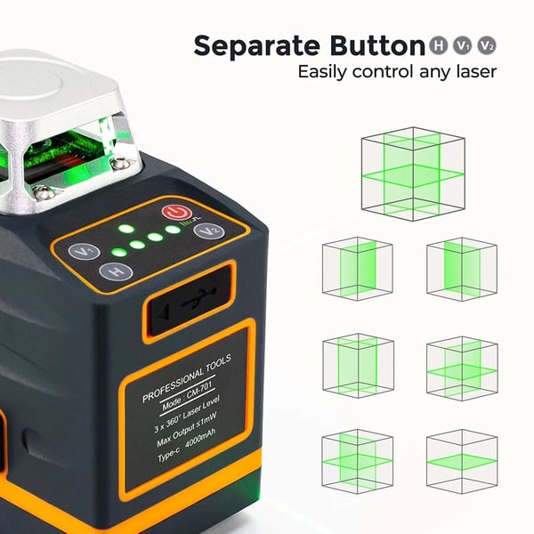 3x360° 100ft 3D-krysslinje självnivellerande grön lasernivå kit med uppladdningsbart batteri och fjärrkontroll