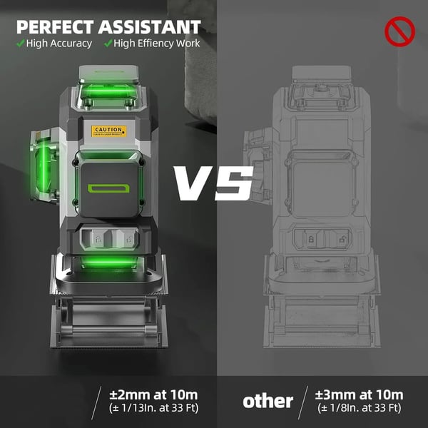 4D 16-linjers professionell högprecisionslasernivå med detektor och stativ, gröna hårkors, automatiskt nivelleringsläge, pulsläge