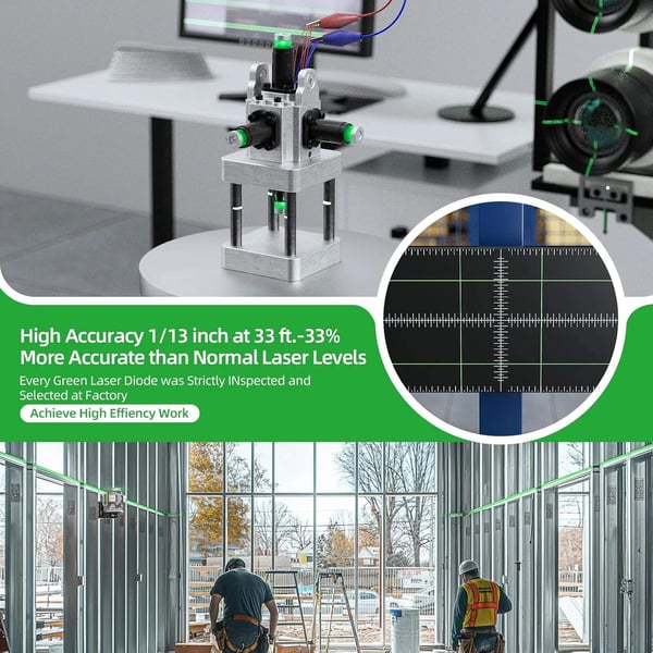 4D 16-linjers professionell högprecisionslasernivå med detektor och stativ, gröna hårkors, automatiskt nivelleringsläge, pulsläge
